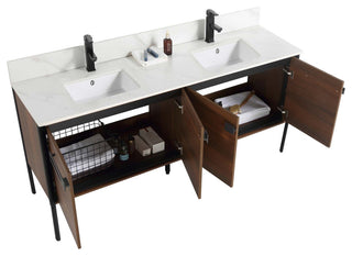 Oakville Bath Vanity, Ceramic Sink, Walnut Ebony, 72 Inch, Black Hardware
