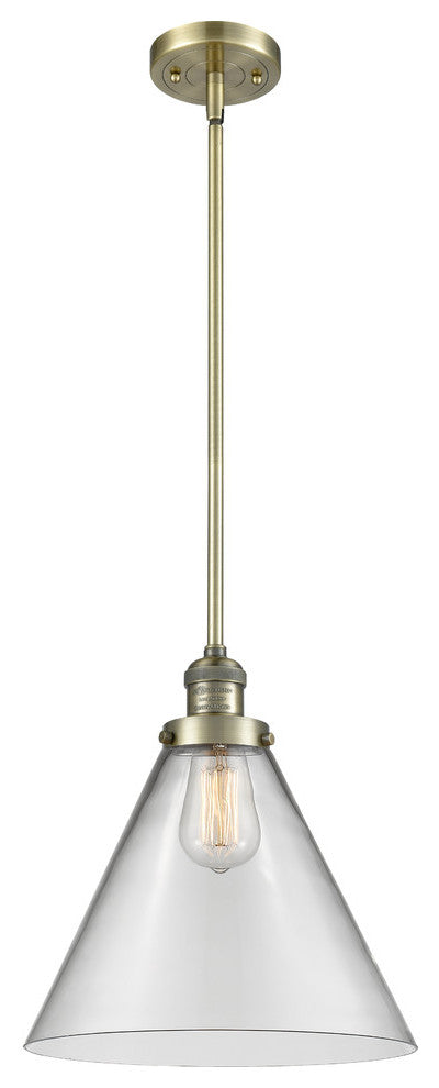 1-Light X-Large Cone 12" Pendant, Antique Brass, Glass: Clear