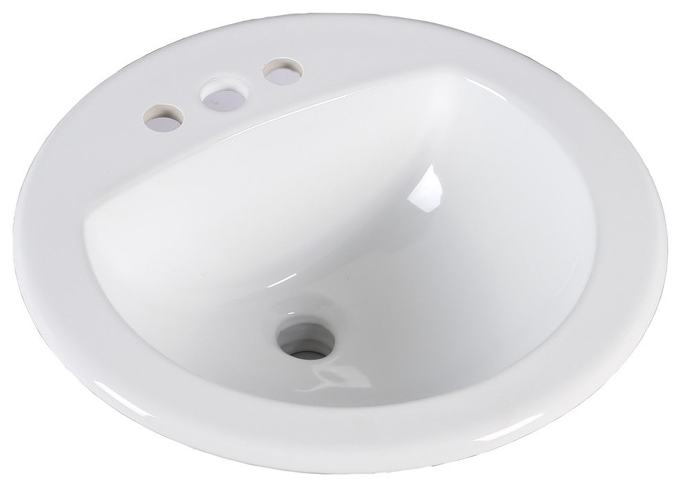 19" Round Topmount Self Rimming Drop In Ceramic Lavatory Vanity Bathroom Sink