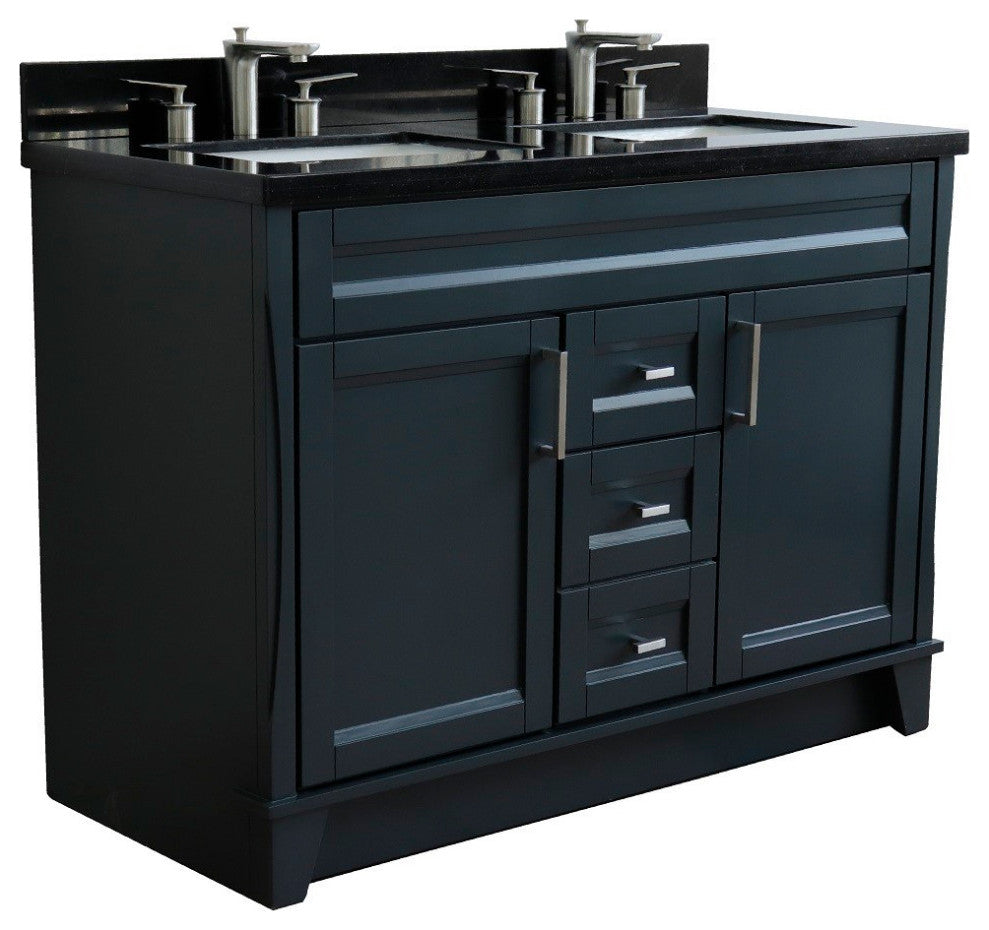 48" Double Sink Vanity, Dark Gray Finish With Black Galaxy Granite