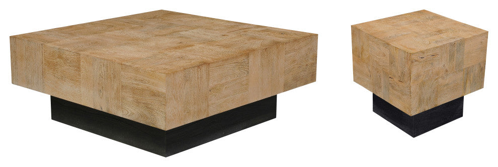 Camilla 2-piece Solid Wood Living Room Table Set, Brown, Square