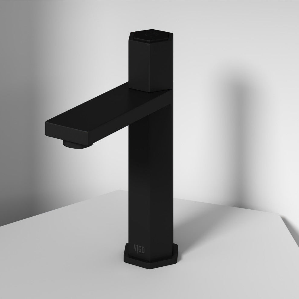 VIGO Nova 8" H Button Operated Single Hole Bathroom Faucet, Matte Black, Without Extras