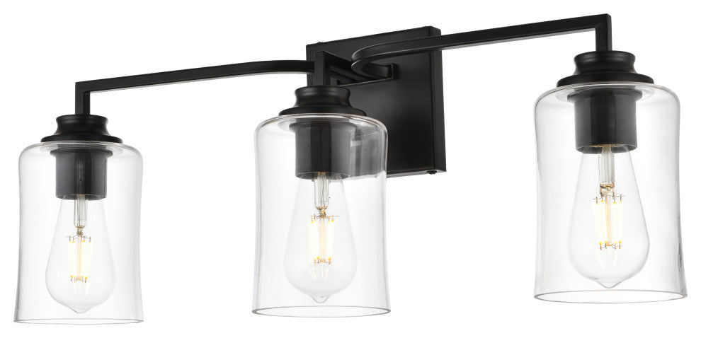 3 Light Black And Clear Bath Sconce