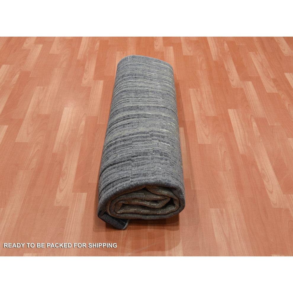 Blue/Gray Hand Knotted Modern Ombre Design Pure Wool Square Rug, 8'0"x8'4"