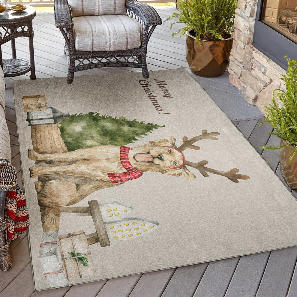 Indoor/Outdoor Wonderland WN8 Beige Machine Washable 5' x 7'6" Rug