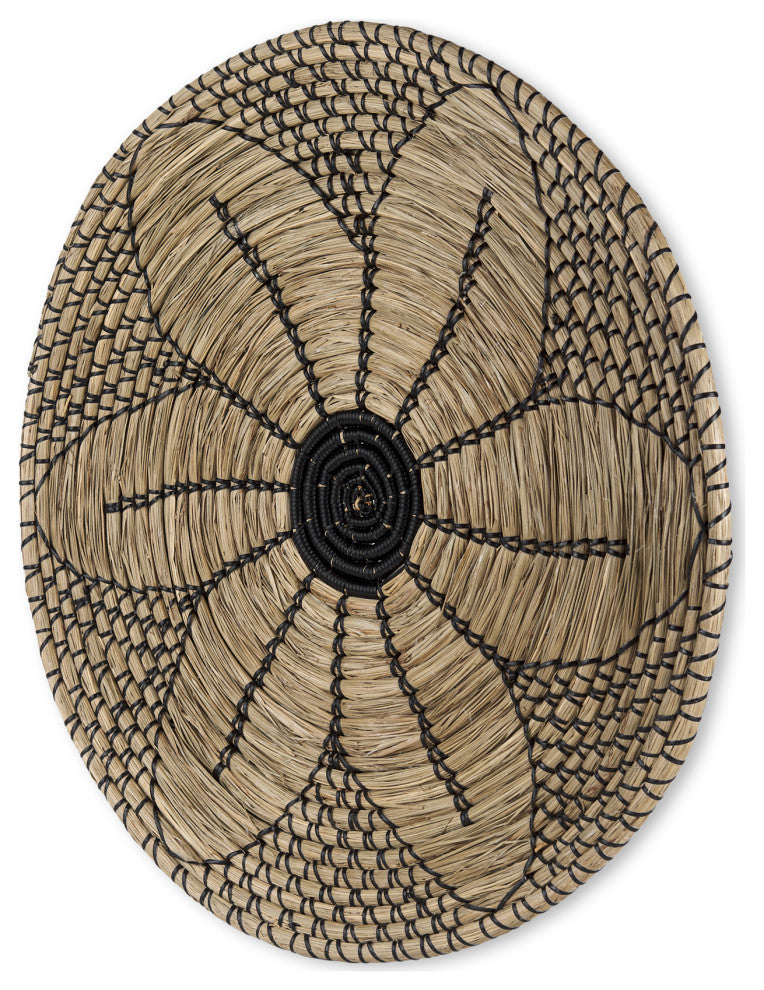 Mekhi Light Brown Seagrass With Black String Round Wall Hanging Plate