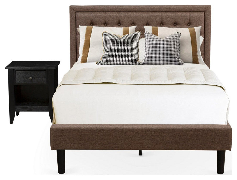 2Pc Full Size Bed Set, 1 Platform Bed Frame Brown, 1 Night Stand