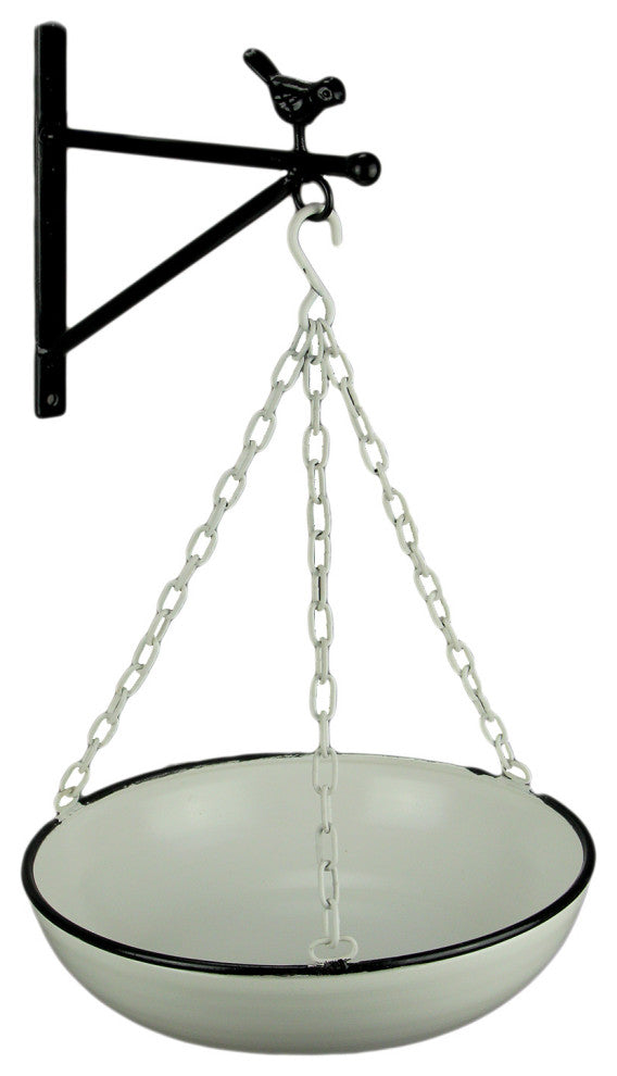 Black and White Enamel Metal Wall Mounted Bowl and Bracket
