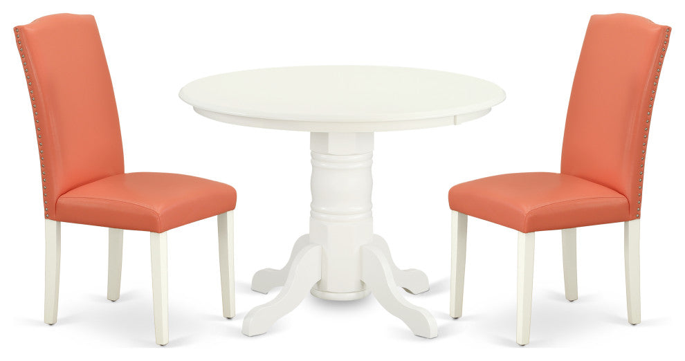 3Pc Round 42" Dinette Table, Pair Of Chair, Pu Leather Color Pink Flamingo