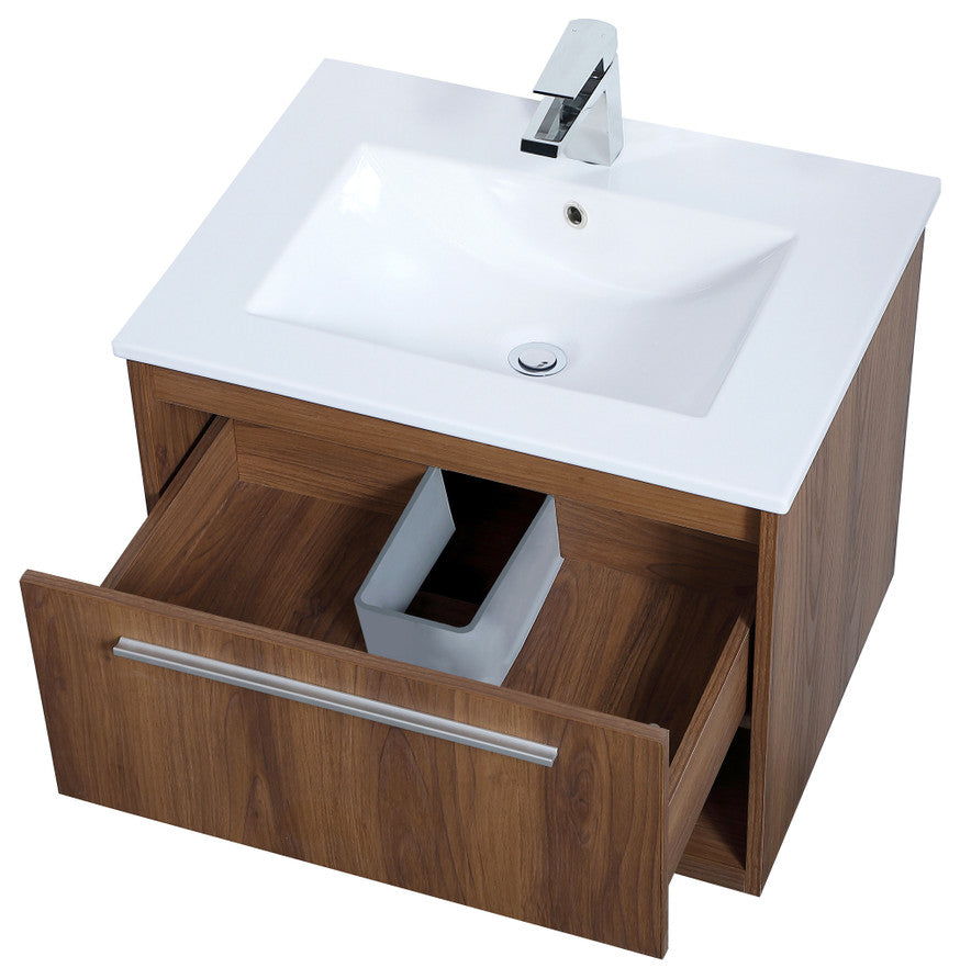 24" Single Bathroom Floating Vanity, Walnut Brown