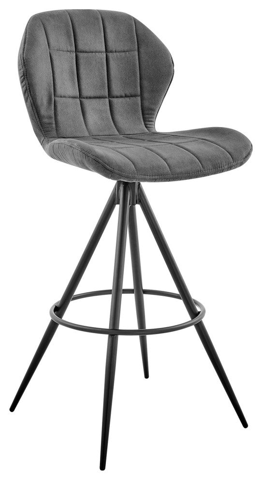 30" Charcoal Gray and Black Microfiber Squared Channel Bar Stool