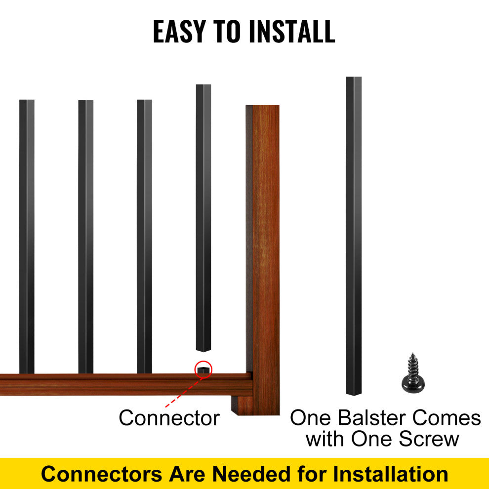 101 Pack Balusters Aluminum Deck Spindles, Black Square Staircase Balusters, 32 Inch