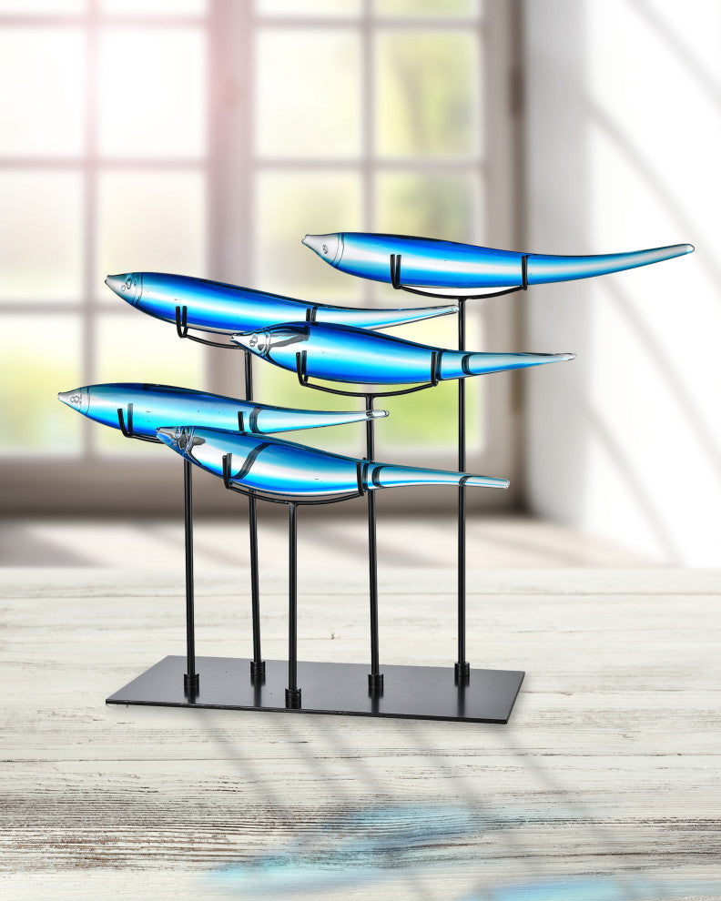 5 Blue Fish Handcrafted Art Glass Figurine