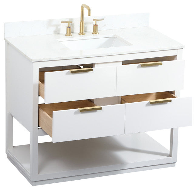42" Single Bathroom Vanity, White, With Backsplash