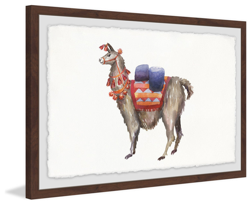 "Pack Llama" Framed Painting Print, 24"x16"