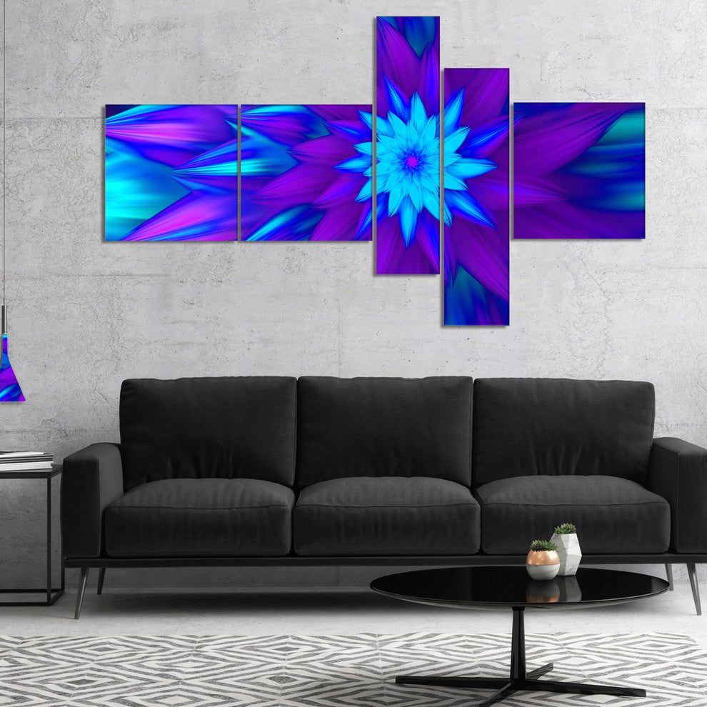 Dance of Blue Flower Petals, Floral Canvas Art Print, 60"x32", 5 panels