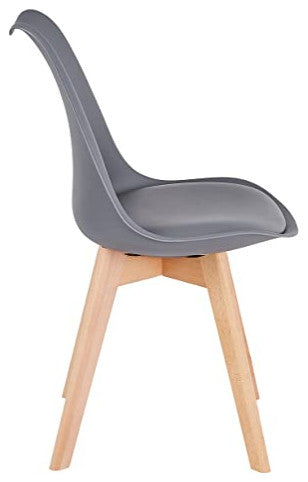 Modern Soft Padded Shell Dining Chair with Wood Legs for Kitchen, Set of 4, Grey