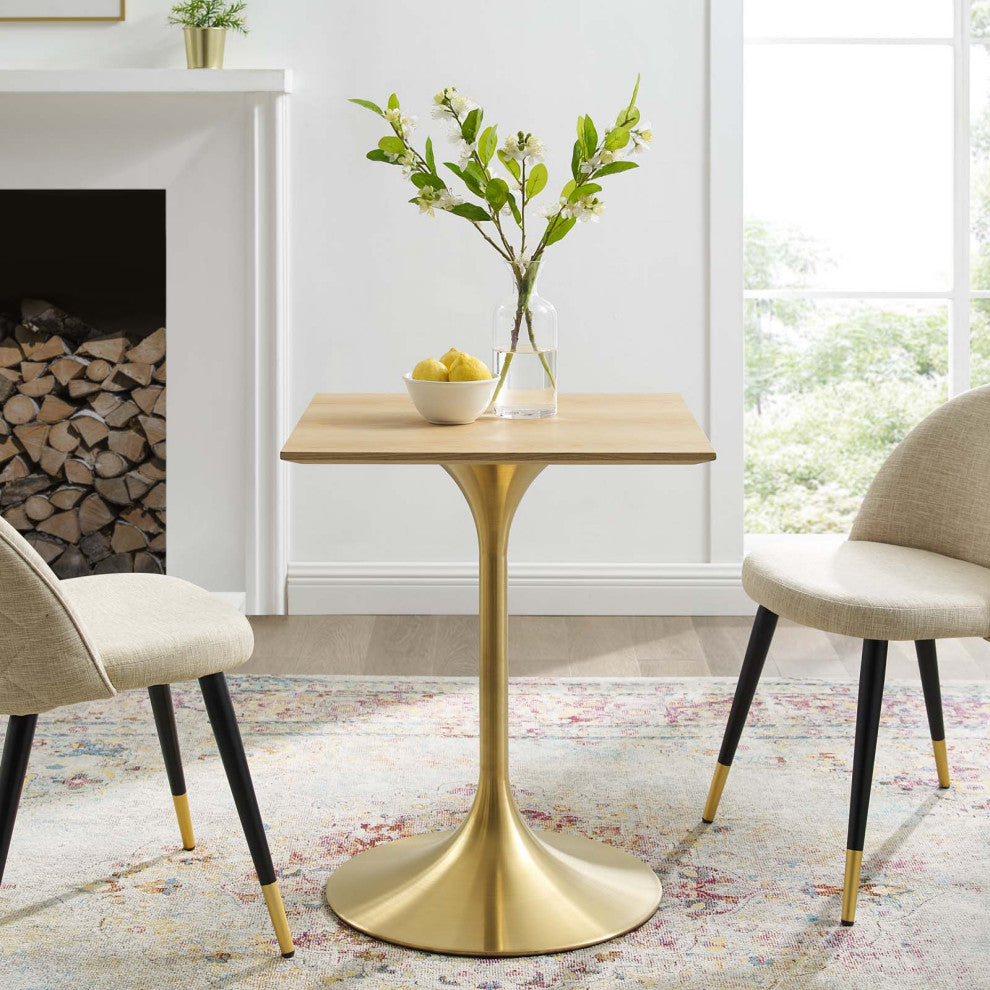 Dining Table, Square, Wood, Gold Brown Natural, Modern, Cafe Bistro Restaurant