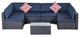 7 Pieces Outdoor Wicker U-Shaped Patio Sectional With Cushions, Dark Blue