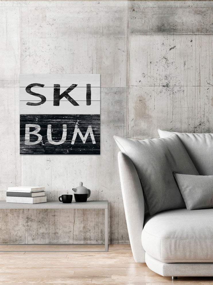 "Ski Bum" Painting Print on White Wood, 32"x32"