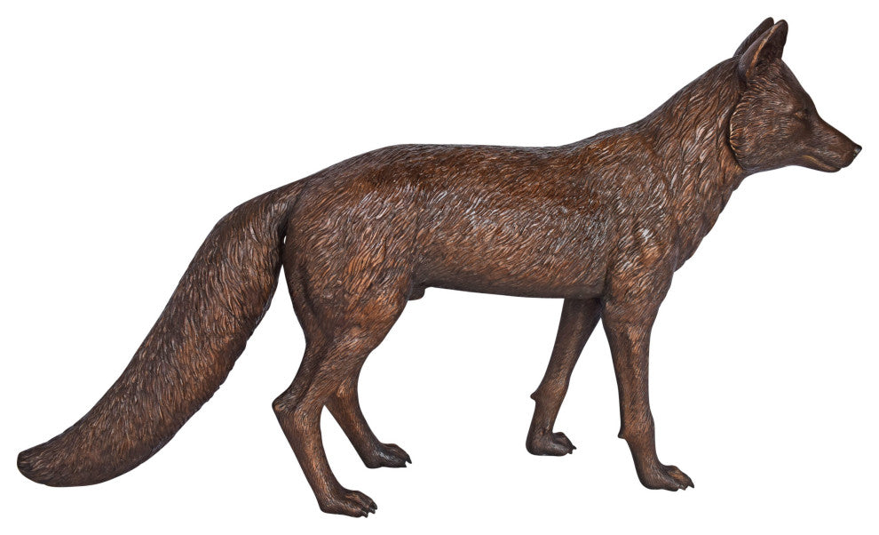 Fox Standing Life Size Bronze Statue - Size: 42"L x 9"W x 27"H.