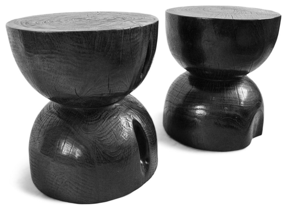 Ebony Hourglass Wood Stool Table