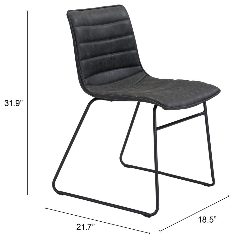Dining Chair, Set of 2, Faux Vinyl Leather, Steel, Vintage Black, Cafe Bistro