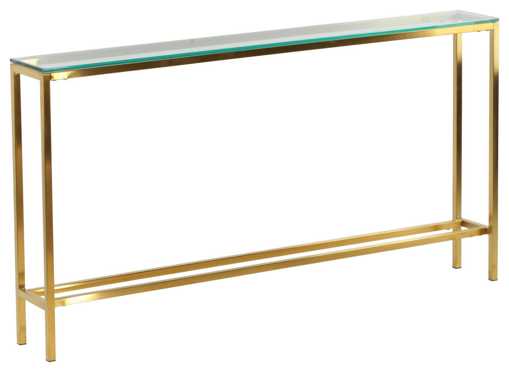 Cortesi Home Juan Console Table, Brushed Gold and Glass
