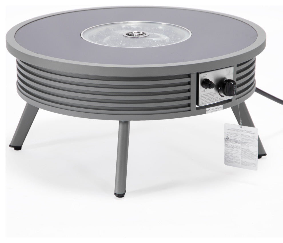 LeisureMod Walbrooke Round Fire Pit Table and Tank Holder With Slats, Gray