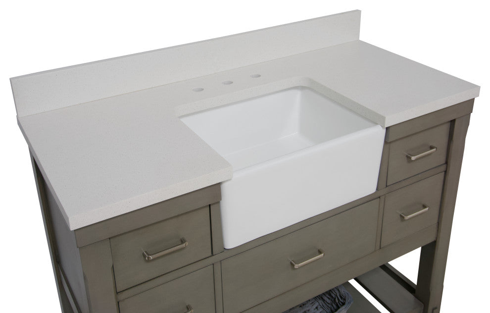 Charlotte 48" Bathroom Vanity, Weathered Gray, Quartz