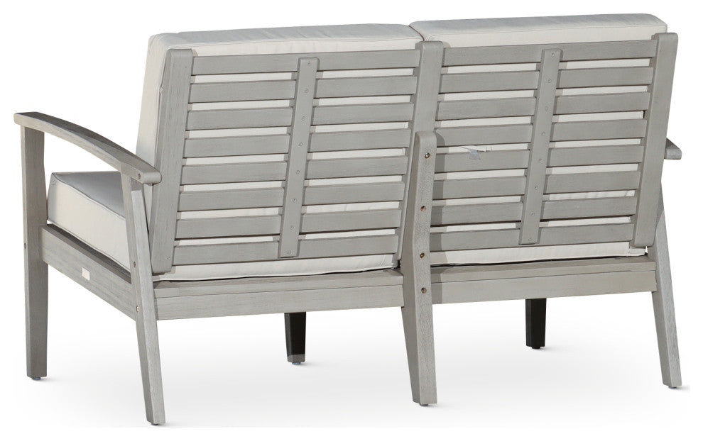 DTY Outdoor Living Longs Peak Eucalyptus Loveseat w/ Cushion, Driftwood Gray, Da
