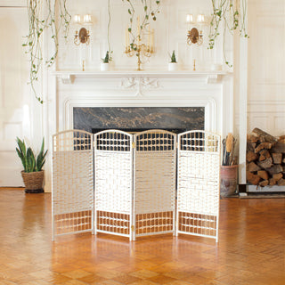 3 ft. Short Fiber Weave Room Divider White 4 Panels