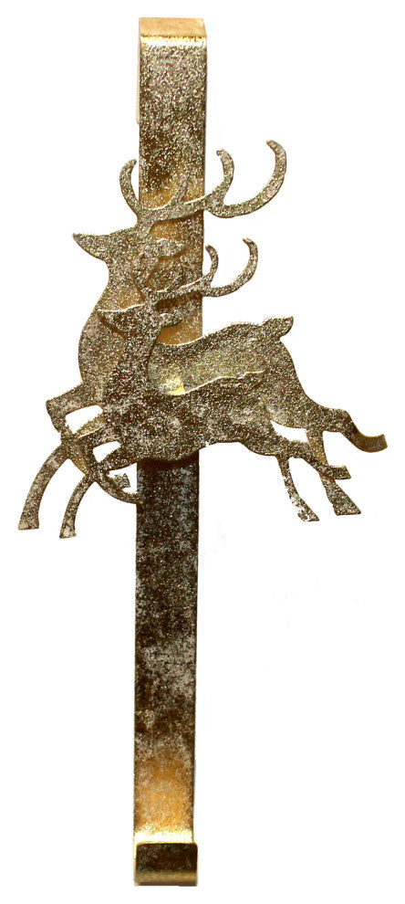 14" Metal Gold Wreath Hanger With Reindeers