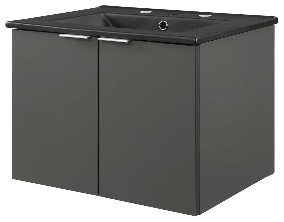 Sink Vanity Cabinet, Wall Mounted, Melamine, Gray Black, Modern, Bathroom