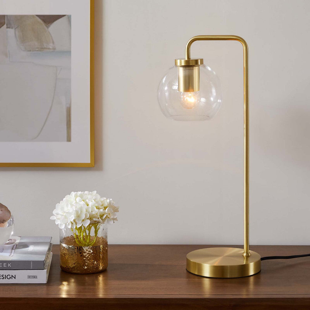 Silo Glass Globe Glass and Metal Table Lamp, Satin Brass