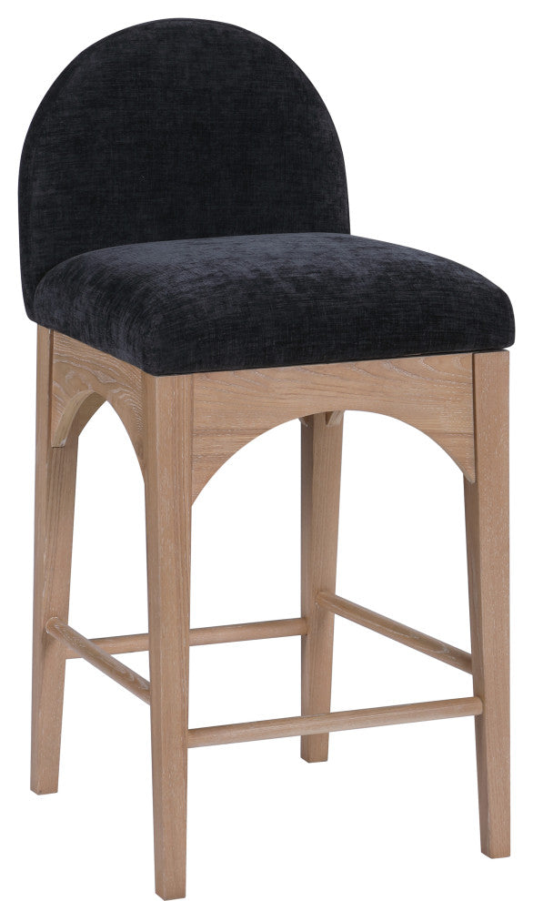 Waldorf Chenille Upholstered Stool, Black, Chenille, Natural Finish, Black, Chenille Fabric, Natural Finish
