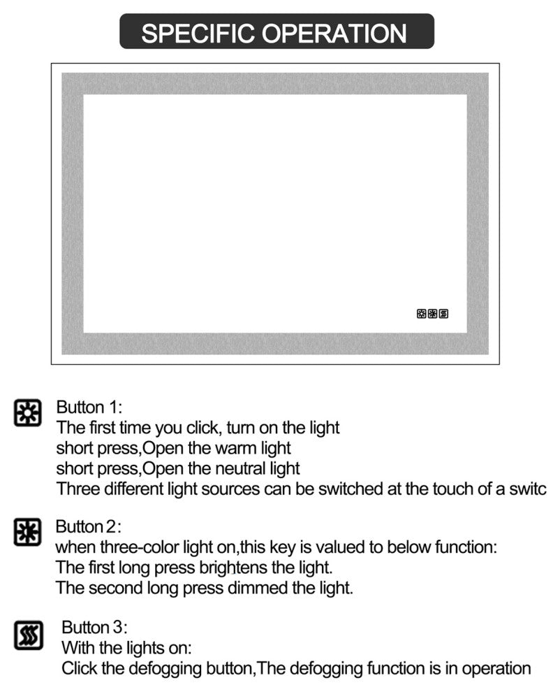 48" x 36" Rectangular Frameless Dimmable Wall Mounted LED Bathroom Vanity Mirror