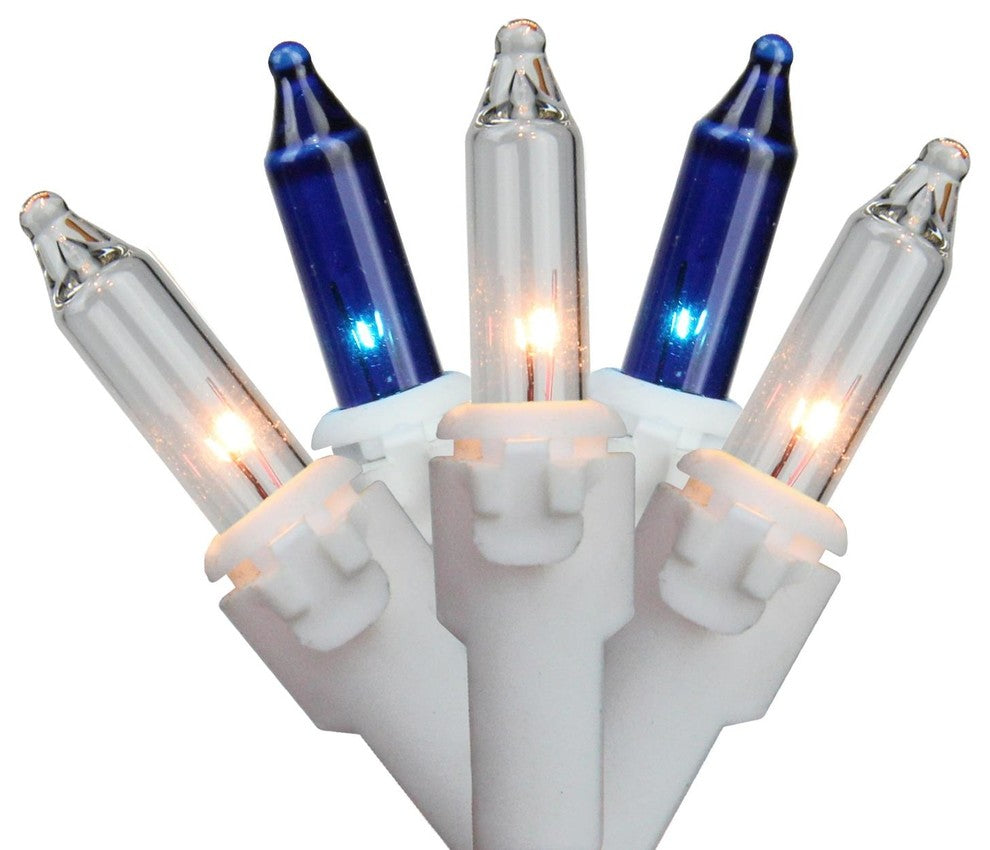 Set of 50 Blue & Clear Mini Christmas Lights 2.5" Spacing - White Wire