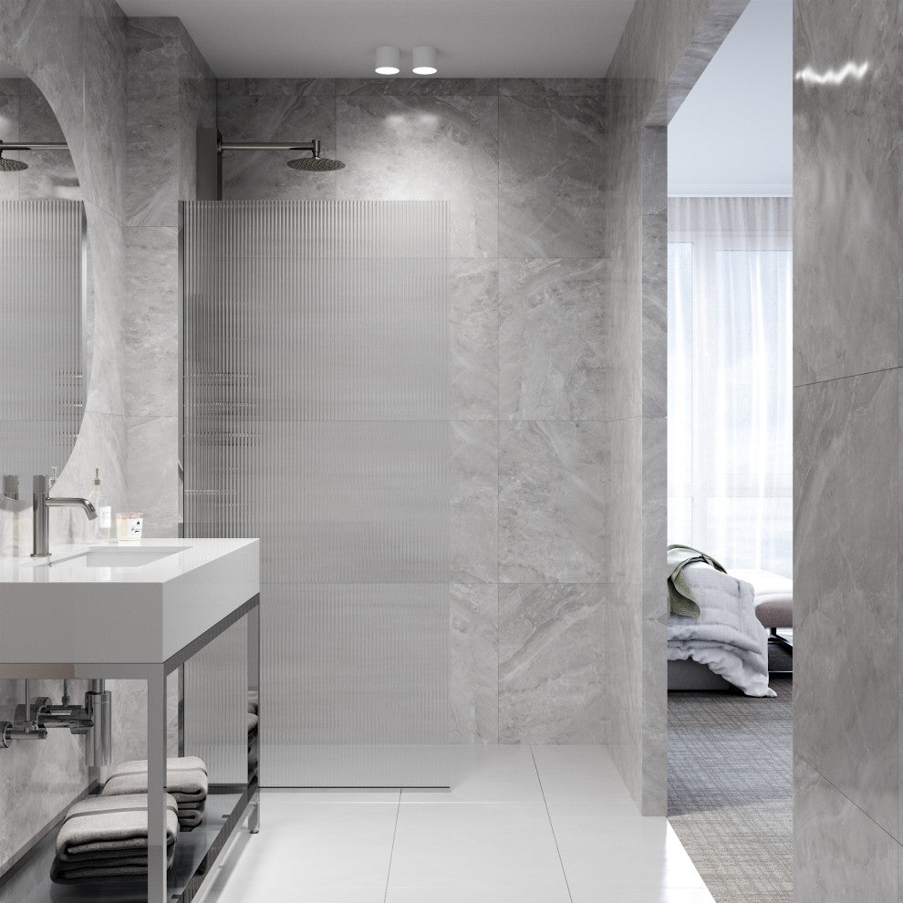 VIGO Zenith Frameless Fixed, Chrome, Shower Screen, 34" W X 74" H, Fluted Glass