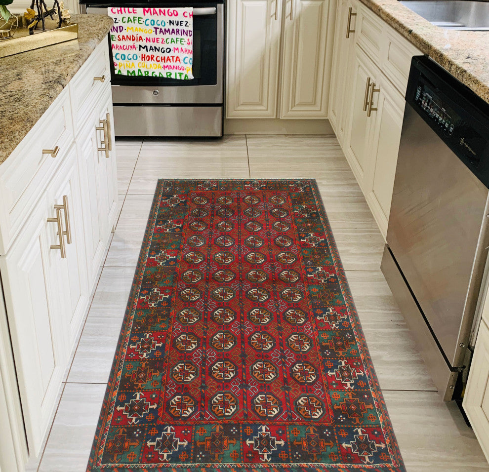Vintage Distressed Maxwell Red/Green Rug, 3'8x6'7