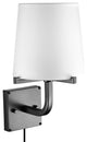 Valerie Dark Bronze Plug-In or Hardwire Wall Sconce With White Fabric Shade