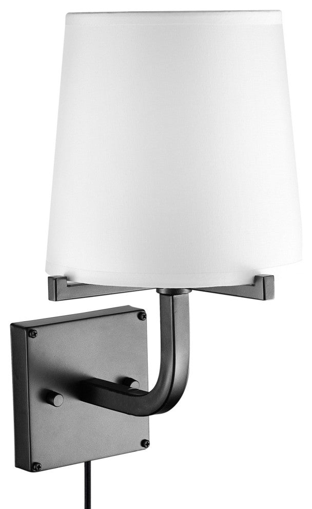 Valerie Dark Bronze Plug-In or Hardwire Wall Sconce With White Fabric Shade