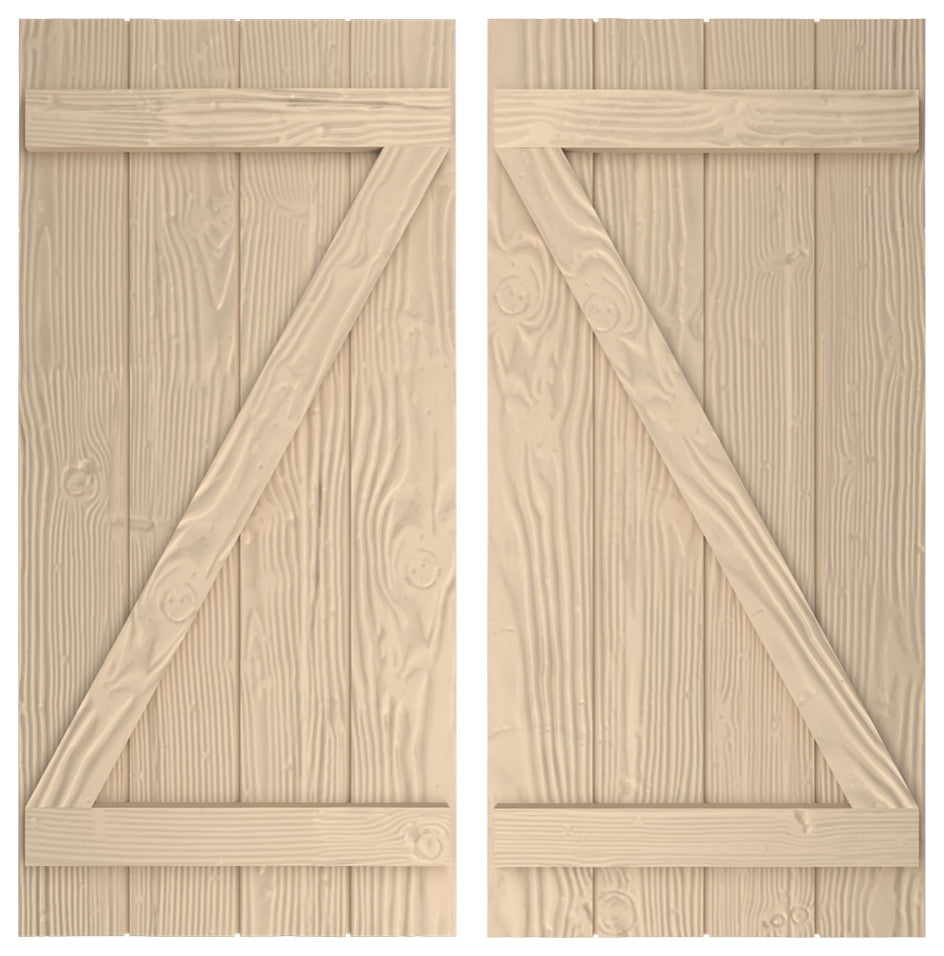 Rustic 4 Board Joined B-N-B Faux Wood Shutters, Sandblasted, 22x74"