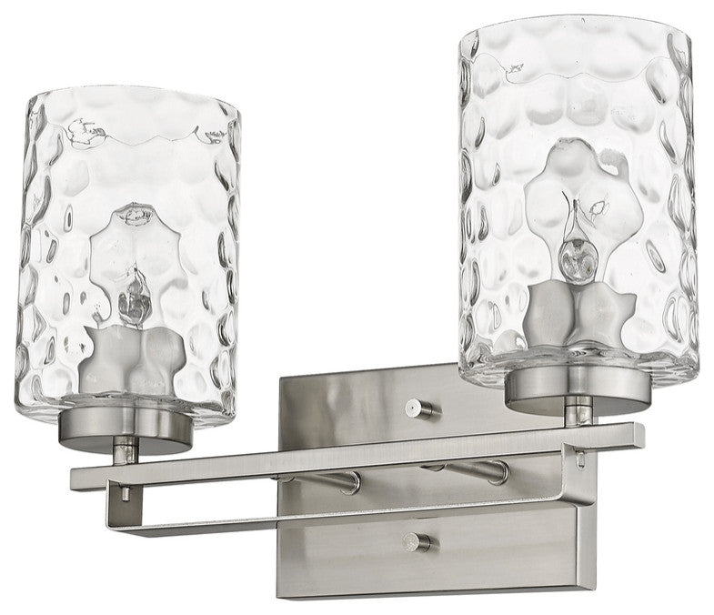 Silver Metal and Pebbled Glass Two Light Wall Sconce
