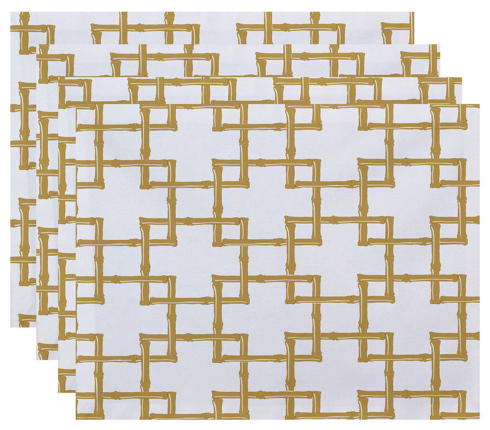 18"x14" Bamboo 2, Geometric Print Placemat, Gold, Set of 4