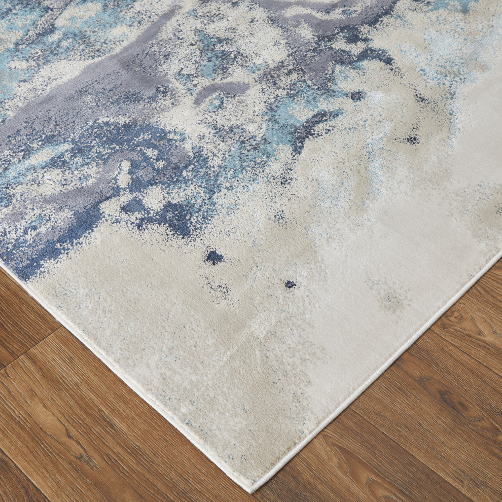 Oria Industrial Abstract Area Rug, Blue/Gray/Ivory, 5'x8'