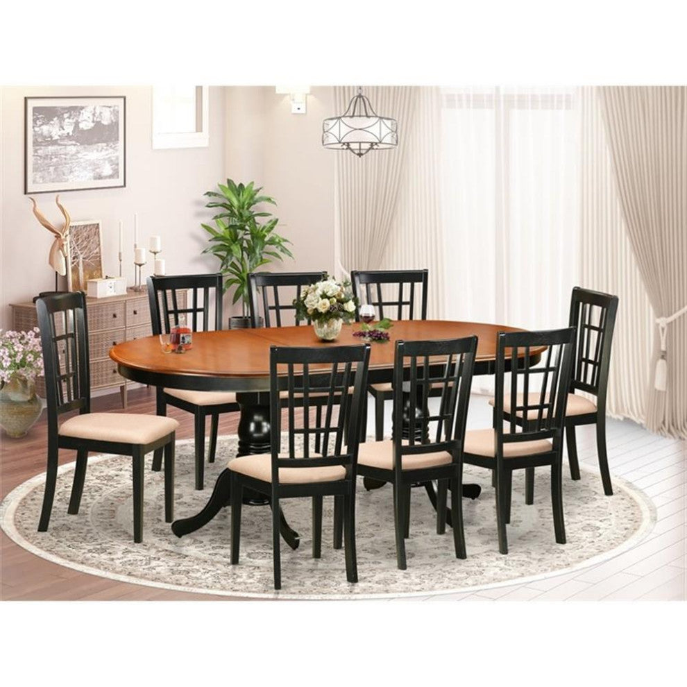 9-Piece Dining Room Set, Table, 8 Wood Chairs With Cushion