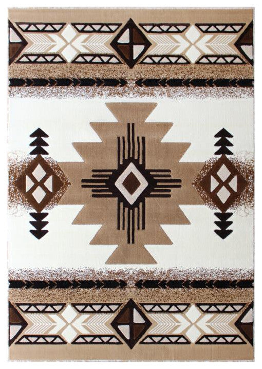 Mohave Collection Traditional Southwestern Style Area Rug, Ivory, 5' X 7'