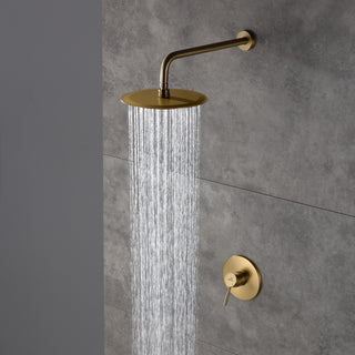 CASAINC 10" Round Wall Mounted Rainfall Luxury Shower System Kit, Brushed Gold