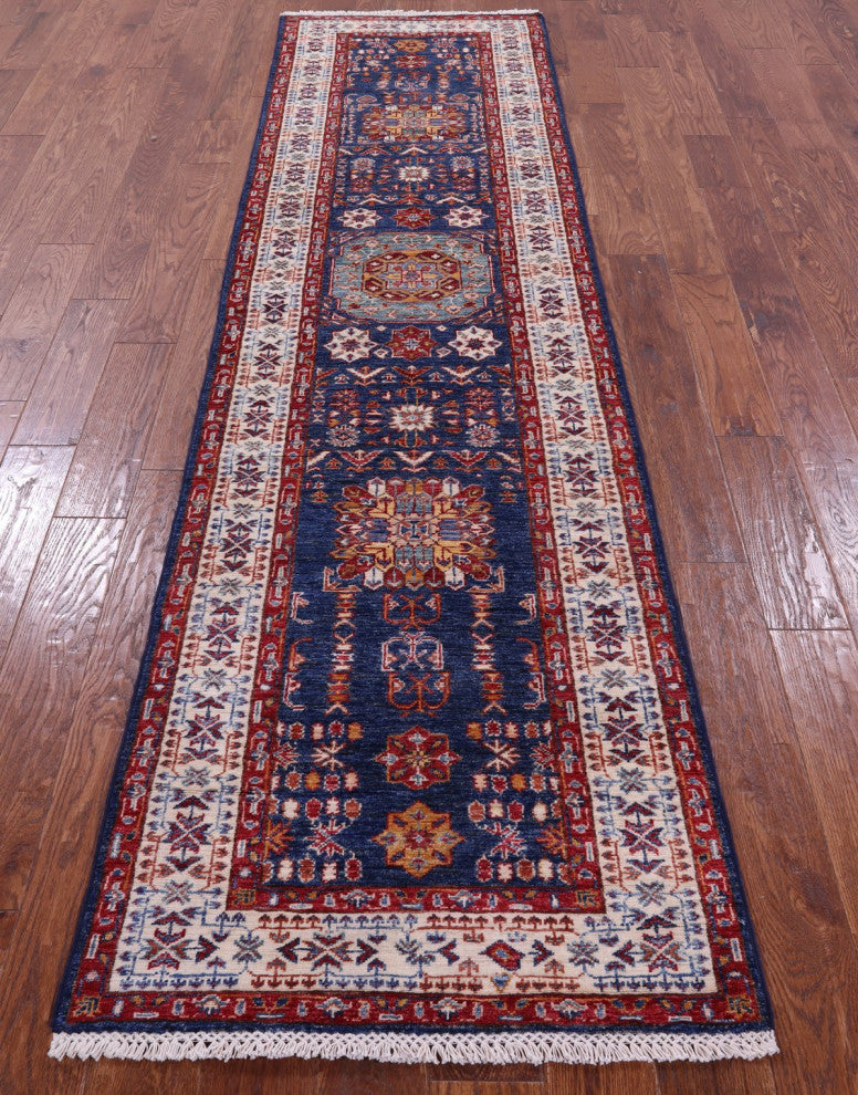 Runner Super Kazak Geometric Hand Knotted Rug 2' 8" X 10' 1" Q11230
